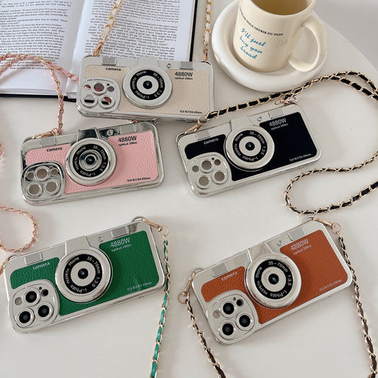 iPhone Camera Lens Crossbody Chain Leather Case