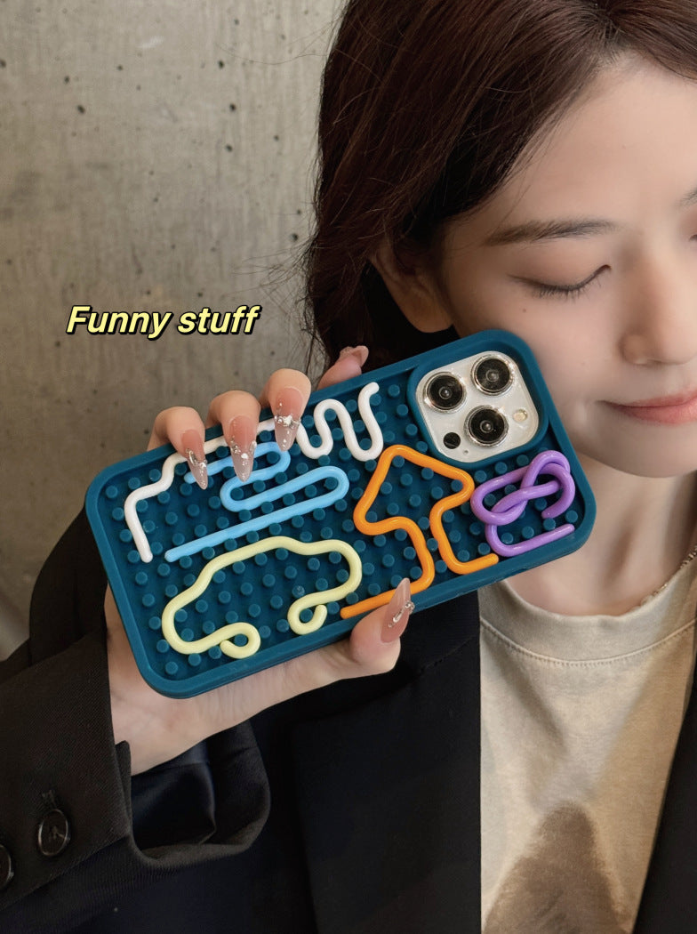 iPhone Blue Silicone Colored Dots Case – iPhone 17 / 16 / 15 / 14 / 13 / 12 / 11