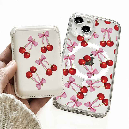 Cherry Bow Magnetic Card iPhone Case – TPU+PC | iPhone 16/15/14/13