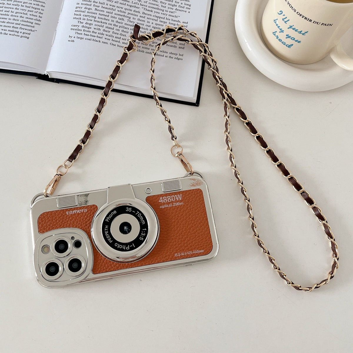iPhone Camera Lens Crossbody Chain Leather Case