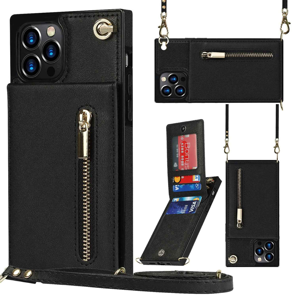 iPhone Crossbody Zipper Card Slot Case