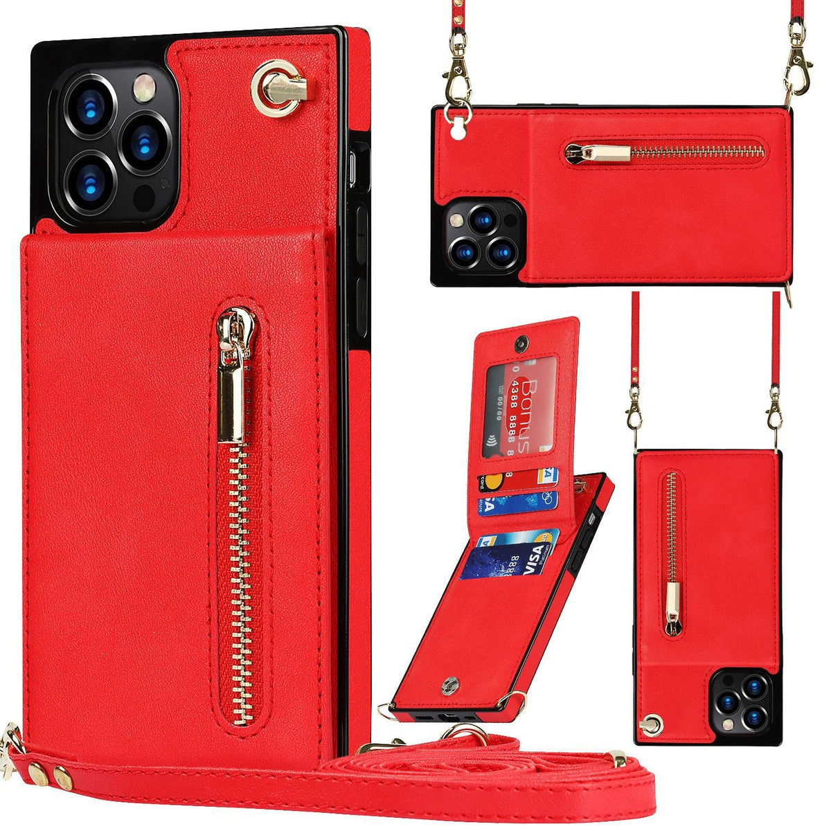 iPhone Crossbody Zipper Card Slot Case