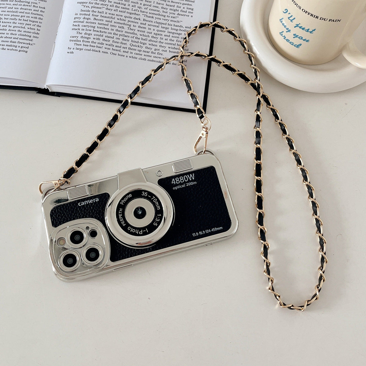 iPhone Camera Lens Crossbody Chain Leather Case