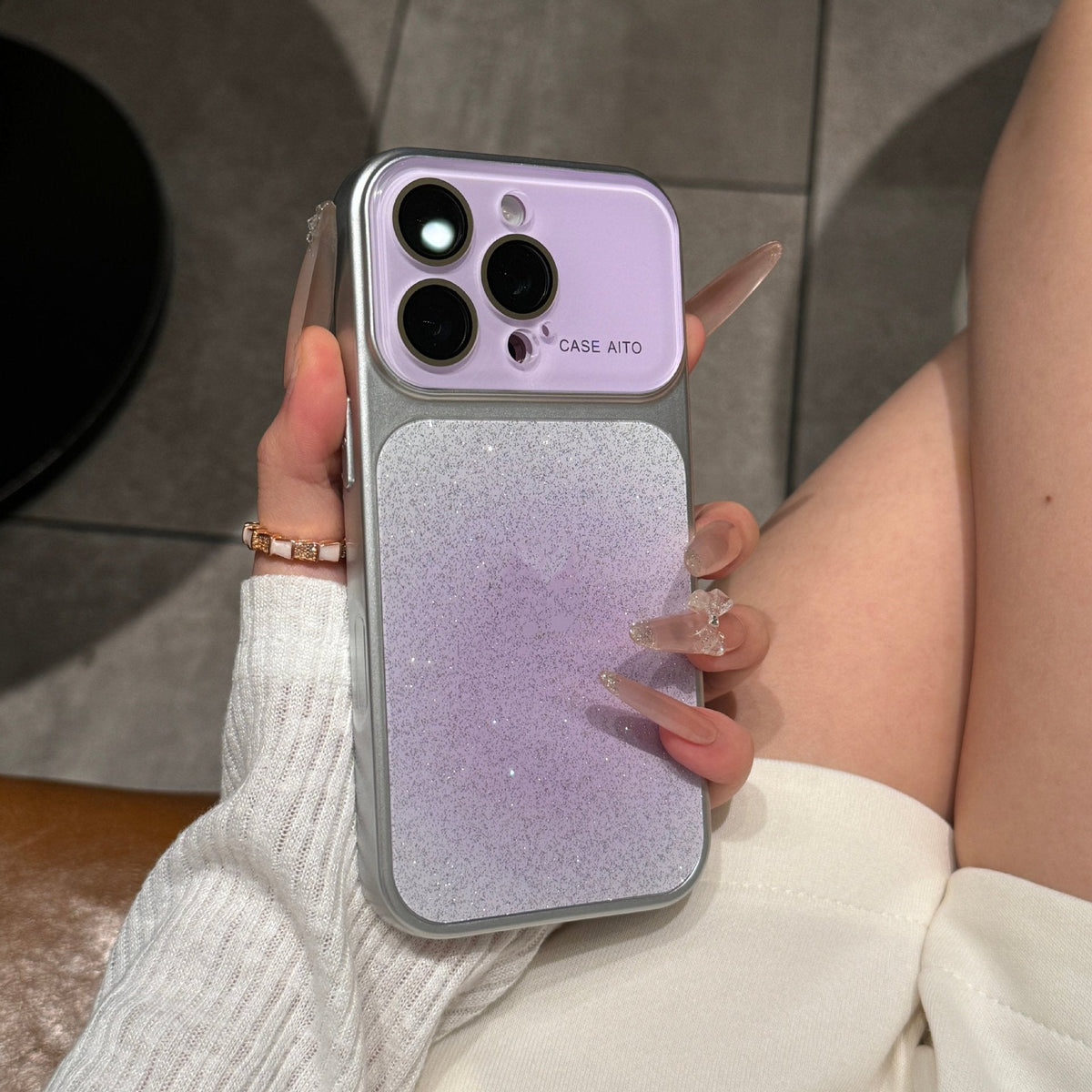 iPhone Gradient Glitter Case with Crystal Lens – iPhone 17 / 16 / 15 / 14 / 13 / 12