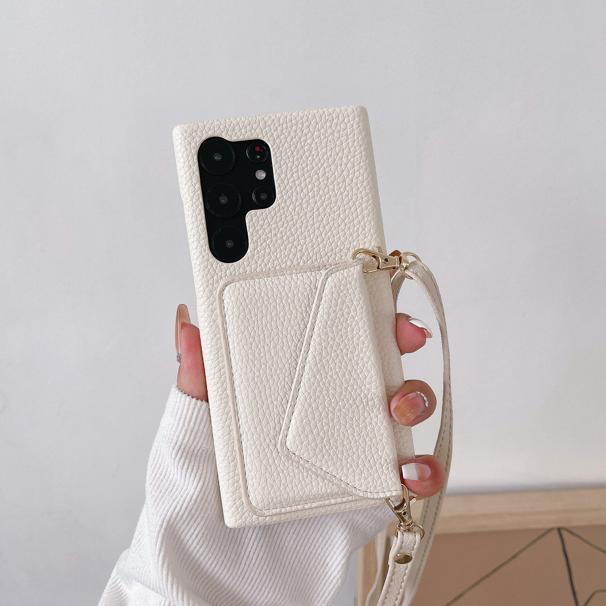 Samsung Galaxy Litchi Leather Card Wallet Case – Crossbody Strap | S22 / S23 / S24 Series