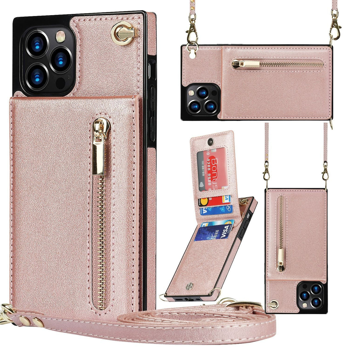 iPhone Crossbody Zipper Card Slot Case