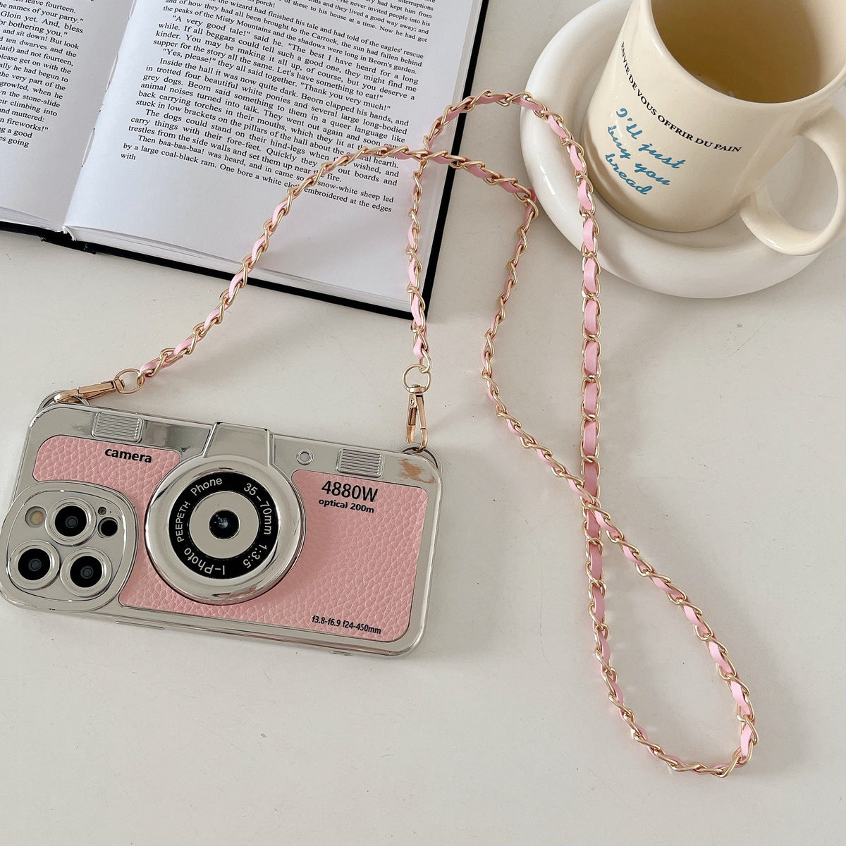 iPhone Camera Lens Crossbody Chain Leather Case