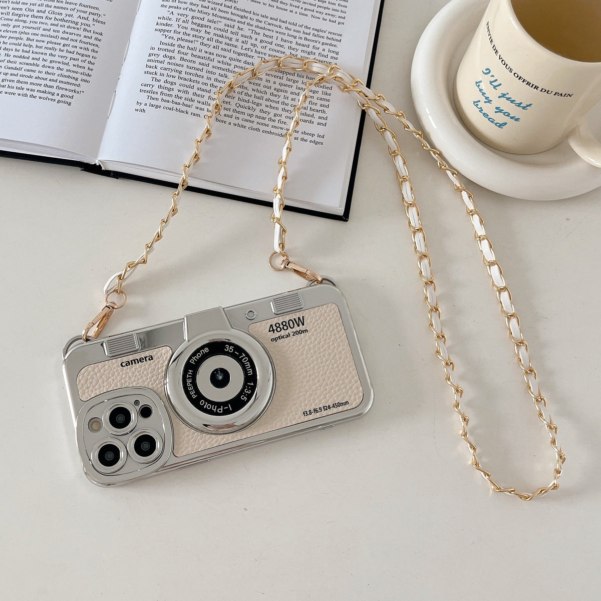 iPhone Camera Lens Crossbody Chain Leather Case