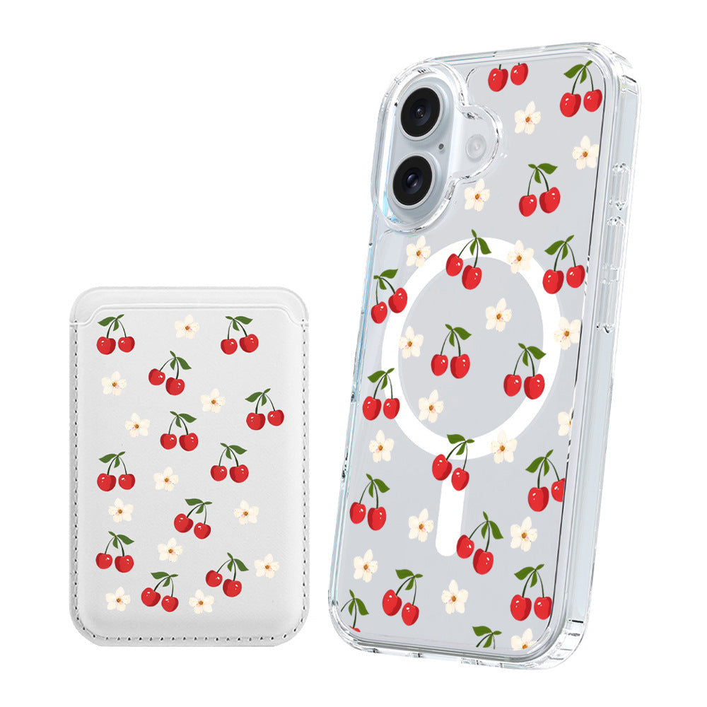 Cherry Bow Magnetic Card iPhone Case – TPU+PC | iPhone 16/15/14/13