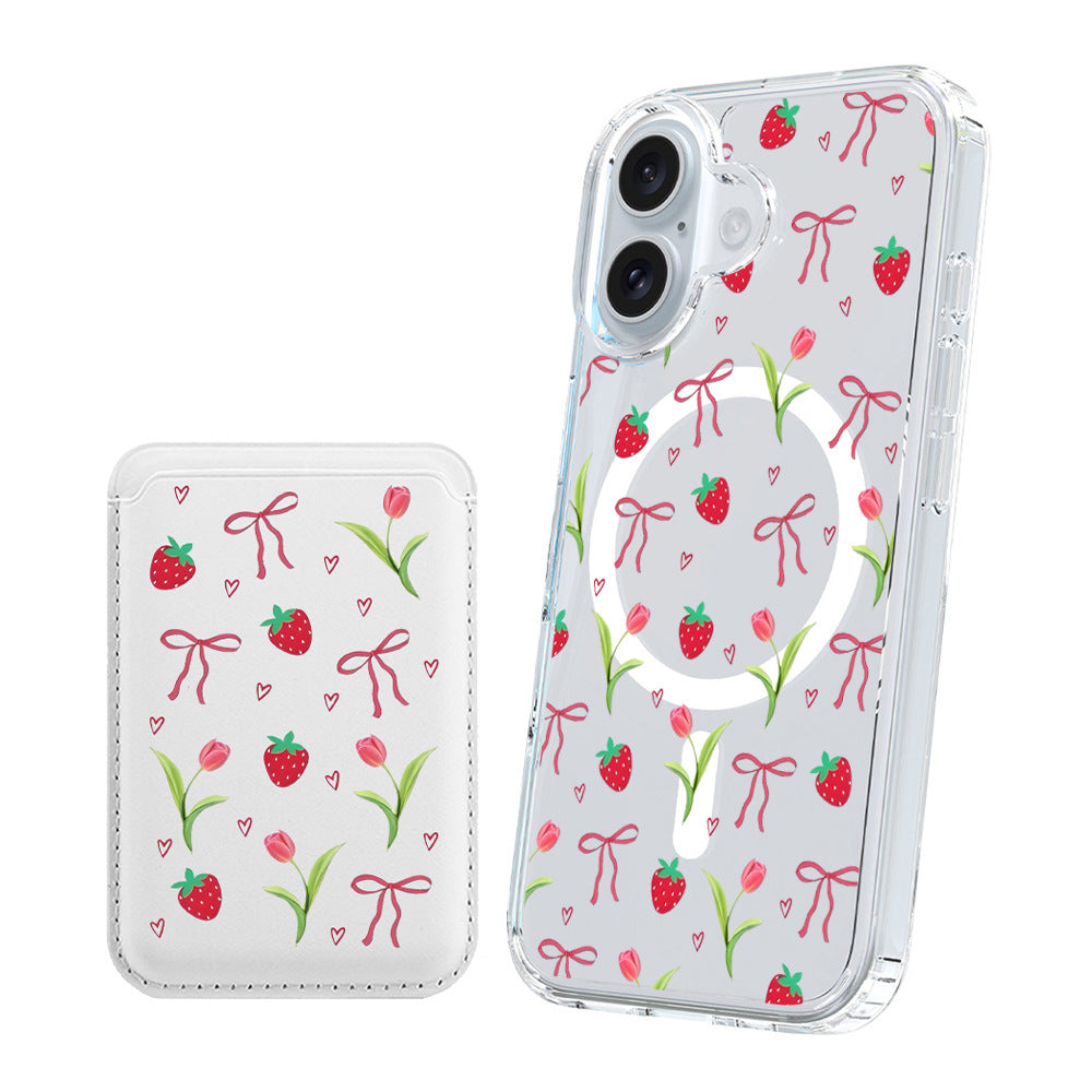 Cherry Bow Magnetic Card iPhone Case – TPU+PC | iPhone 16/15/14/13