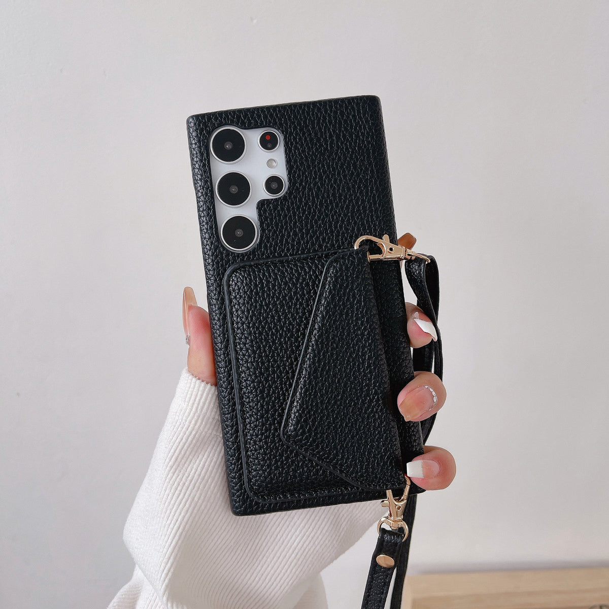 Samsung Galaxy Litchi Leather Card Wallet Case – Crossbody Strap | S22 / S23 / S24 Series