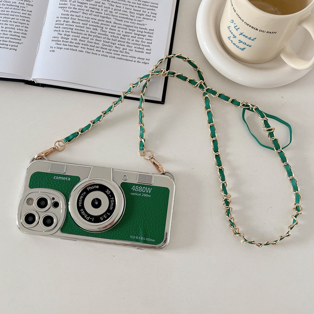 iPhone Camera Lens Crossbody Chain Leather Case