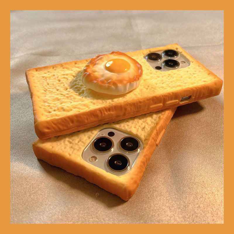 Cute Toast Bread iPhone Case – Funny Cartoon Silicone Cover | iPhone 16/15/14/13/12/11