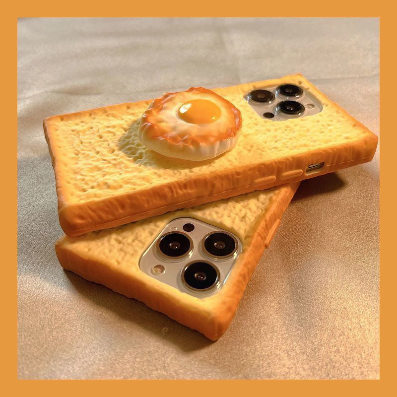Cute Toast Bread iPhone Case – Funny Cartoon Silicone Cover | iPhone 16/15/14/13/12/11