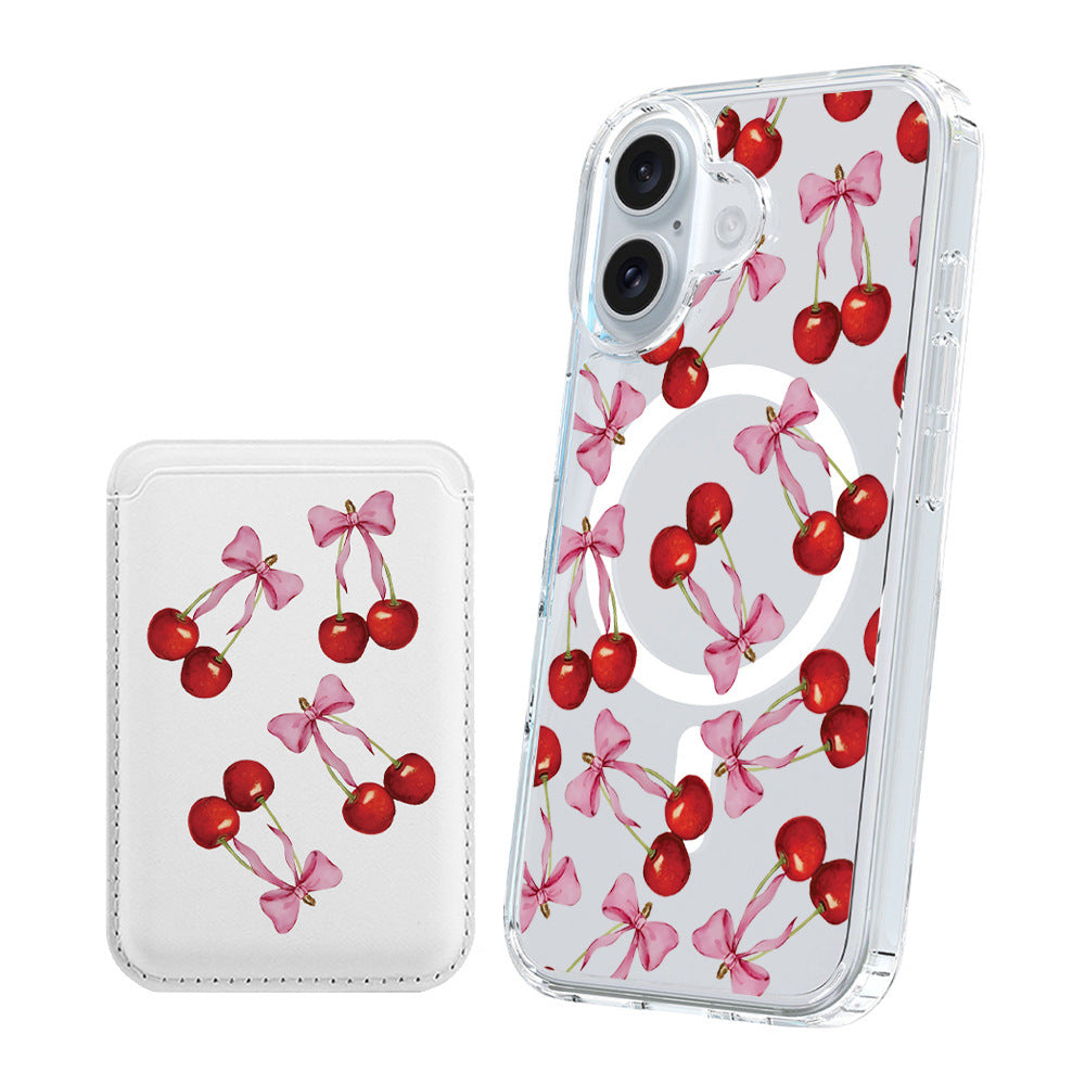 Cherry Bow Magnetic Card iPhone Case – TPU+PC | iPhone 16/15/14/13