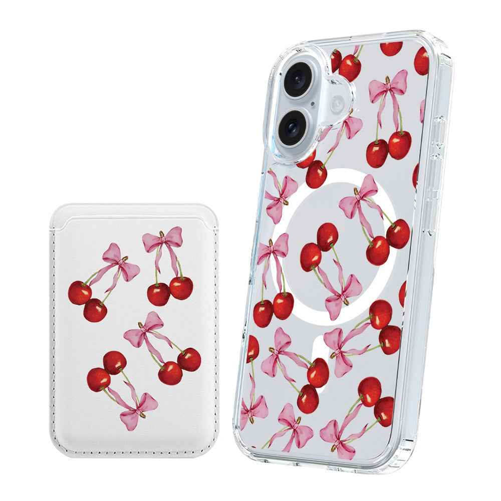 Cherry Bow Magnetic Card iPhone Case – TPU+PC | iPhone 16/15/14/13