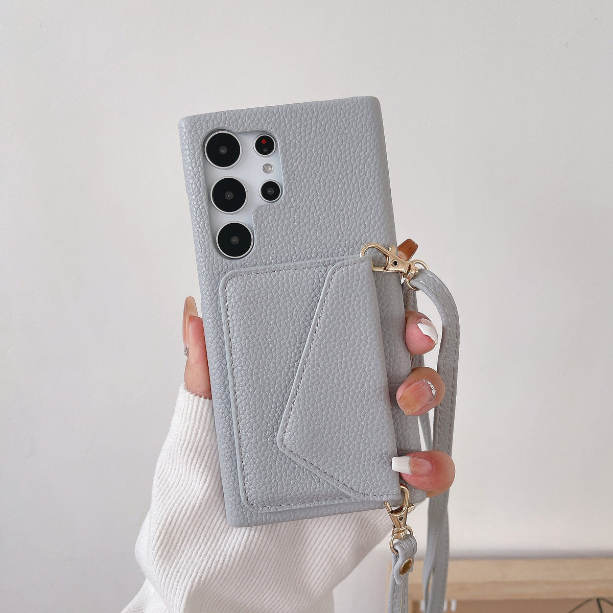 Samsung Galaxy Litchi Leather Card Wallet Case – Crossbody Strap | S22 / S23 / S24 Series