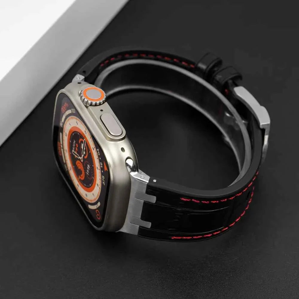 Leather Silicone Sport Band for Apple Watch Ultra 3/2/1 49mm – Series 11/10/9/8/7/6/SE/5/4/3 45/44/42/41/40/38mm