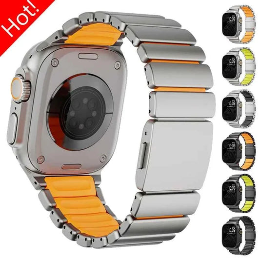 Stainless Steel + Silicone Magnetic Apple Watch Band – Series 11/10/9/8/7/6/SE & Ultra 1/2/3 | 44–49mm