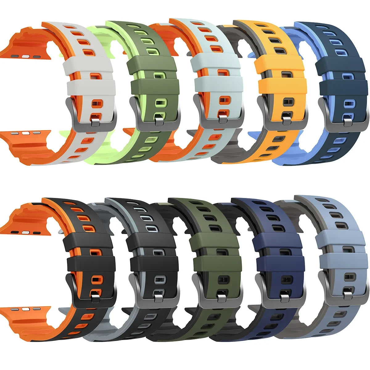 Apple Watch Two Tone Sport Strap | Ultra 3/2/1 49mm / Series 11-10 46mm / Series 9-8-7 45mm / Series 6-SE-5-4 44mm Silicone Band