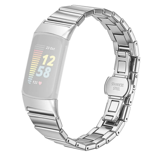 Fitbit Charge 5 & 6 Slim Stainless Steel Link Band, Silver