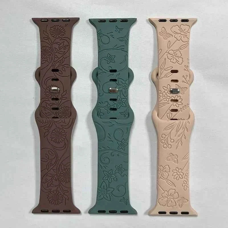 Floral Engraved Silicone Apple Watch Band – Women's | Series 11/10/9/8/7/6/SE & Ultra 1/2/3