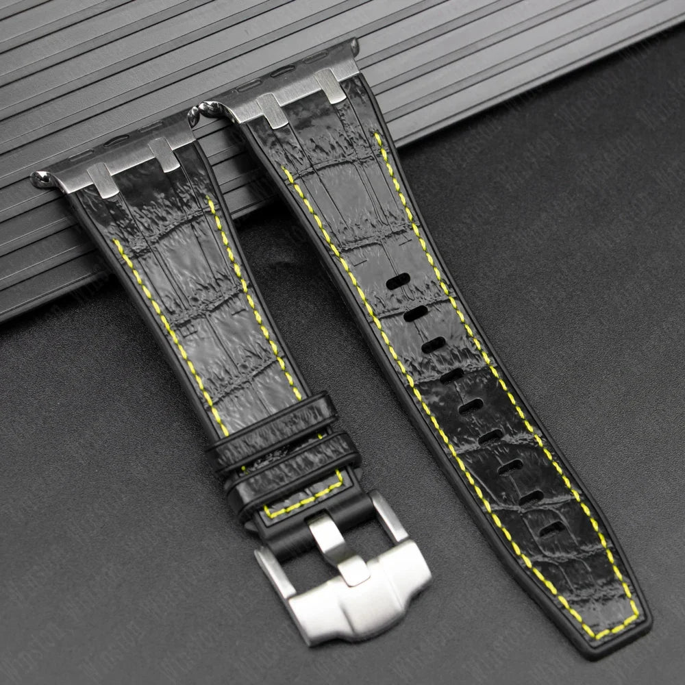 Leather Silicone Sport Band for Apple Watch Ultra 3/2/1 49mm – Series 11/10/9/8/7/6/SE/5/4/3 45/44/42/41/40/38mm