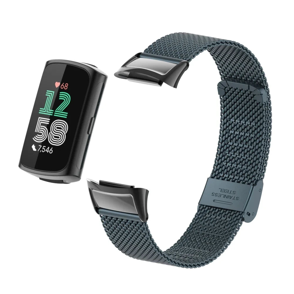 Fitbit Charge 5 & 6 Stainless Steel Mesh Band with Clasp