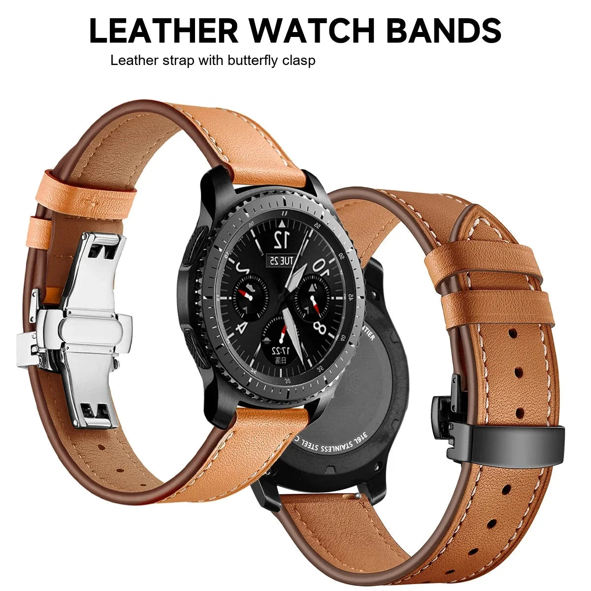 Google Pixel Watch 5, 4 & 3 45mm Leather Band, Butterfly Clasp