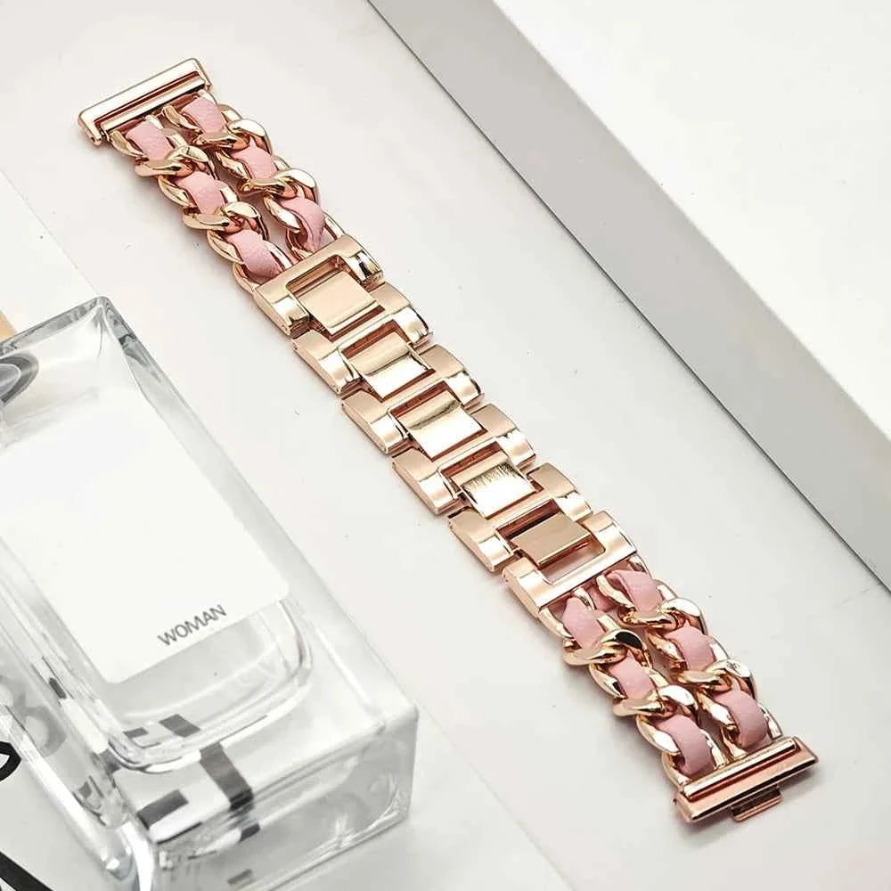 Leather & Metal Watch Band for Huawei Watch Fit 4 / 4 Pro / Fit 3 / Fit 2 / Fit 1 – Women's Steel Bracelet
