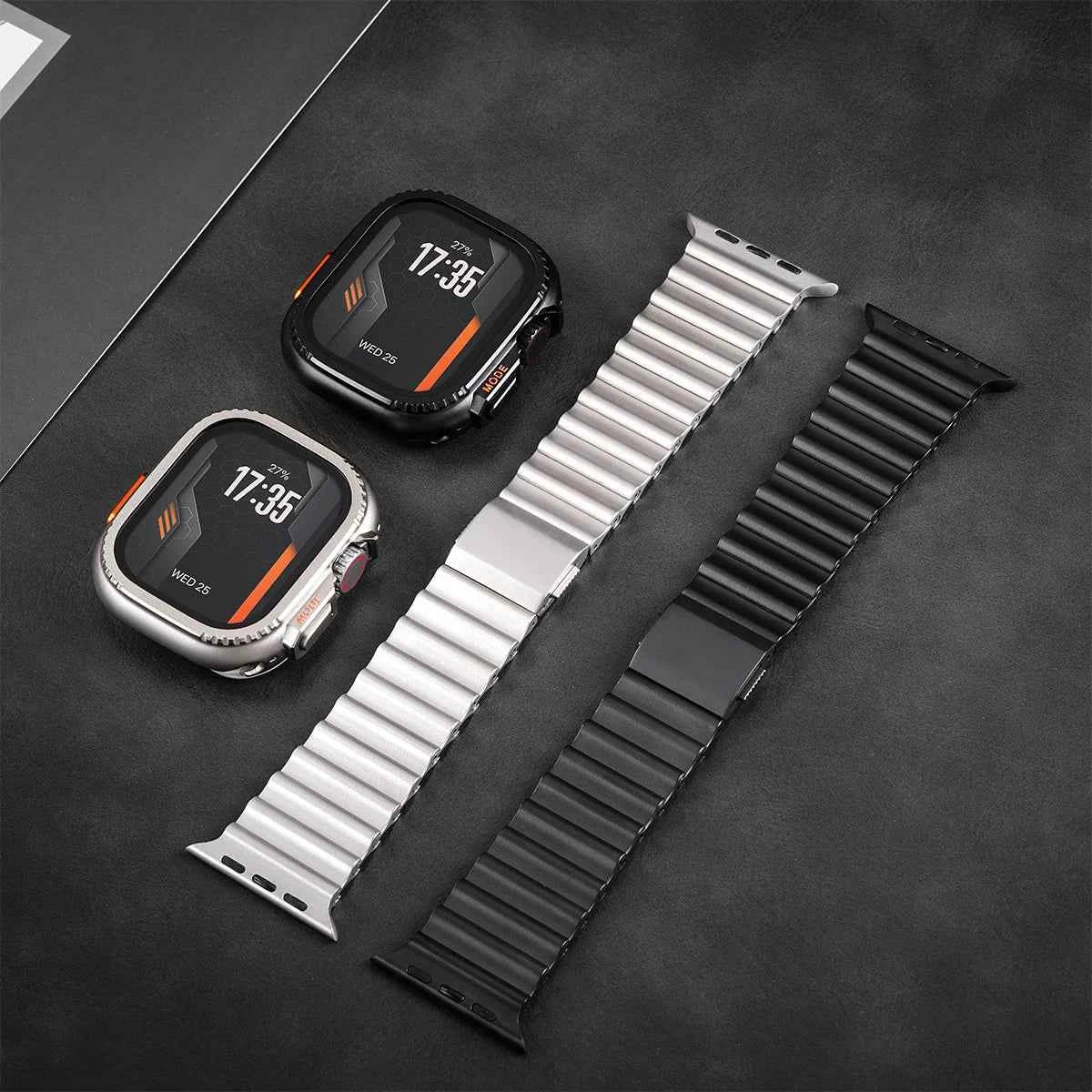 Hard Case + Stainless Steel Band for Apple Watch – Ultra 1/2/3 & Series 11/10/9/8/7/6/SE | 44–49mm
