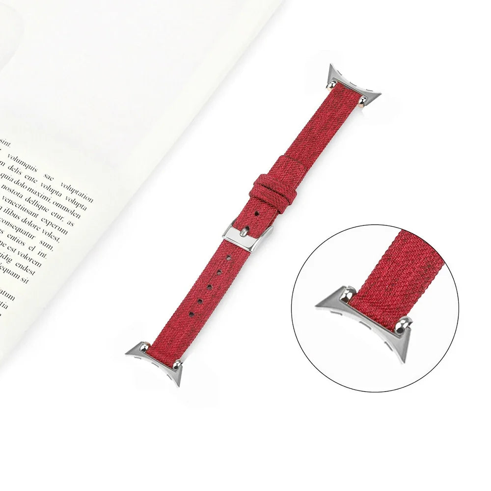 Google Pixel Watch 5, 4 & 3 Slim Canvas Band, Leather Lining