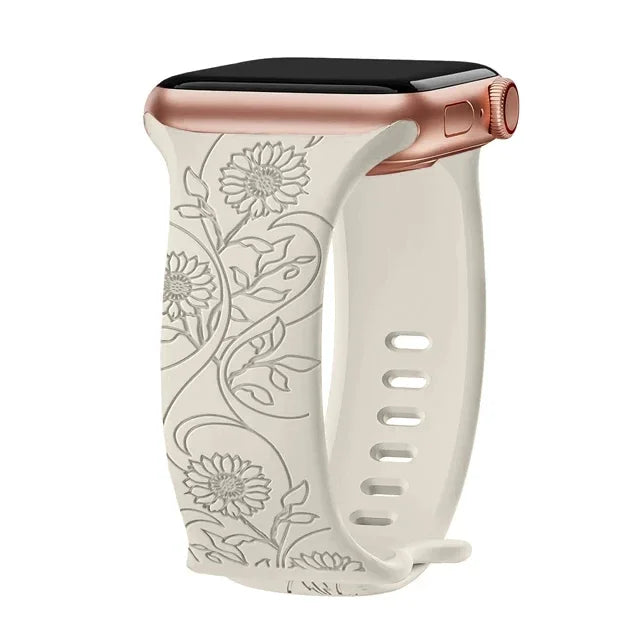 Floral Engraved Silicone Apple Watch Band – Women's | Series 11/10/9/8/7/6/SE & Ultra 1/2/3