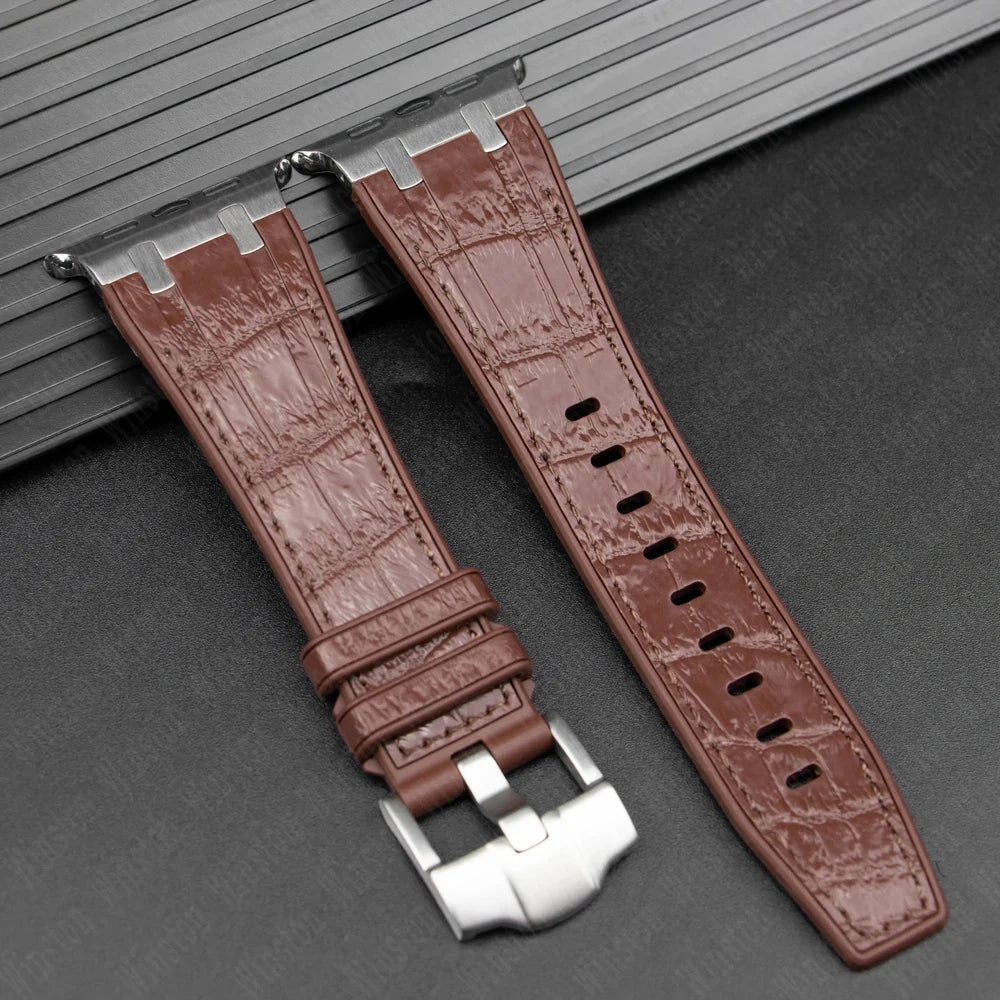 Leather Silicone Sport Band for Apple Watch Ultra 3/2/1 49mm – Series 11/10/9/8/7/6/SE/5/4/3 45/44/42/41/40/38mm