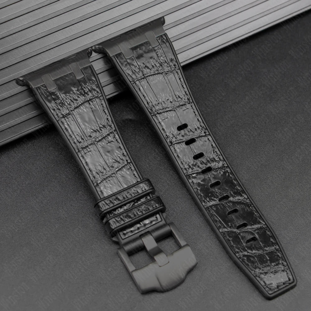 Leather Silicone Sport Band for Apple Watch Ultra 3/2/1 49mm – Series 11/10/9/8/7/6/SE/5/4/3 45/44/42/41/40/38mm