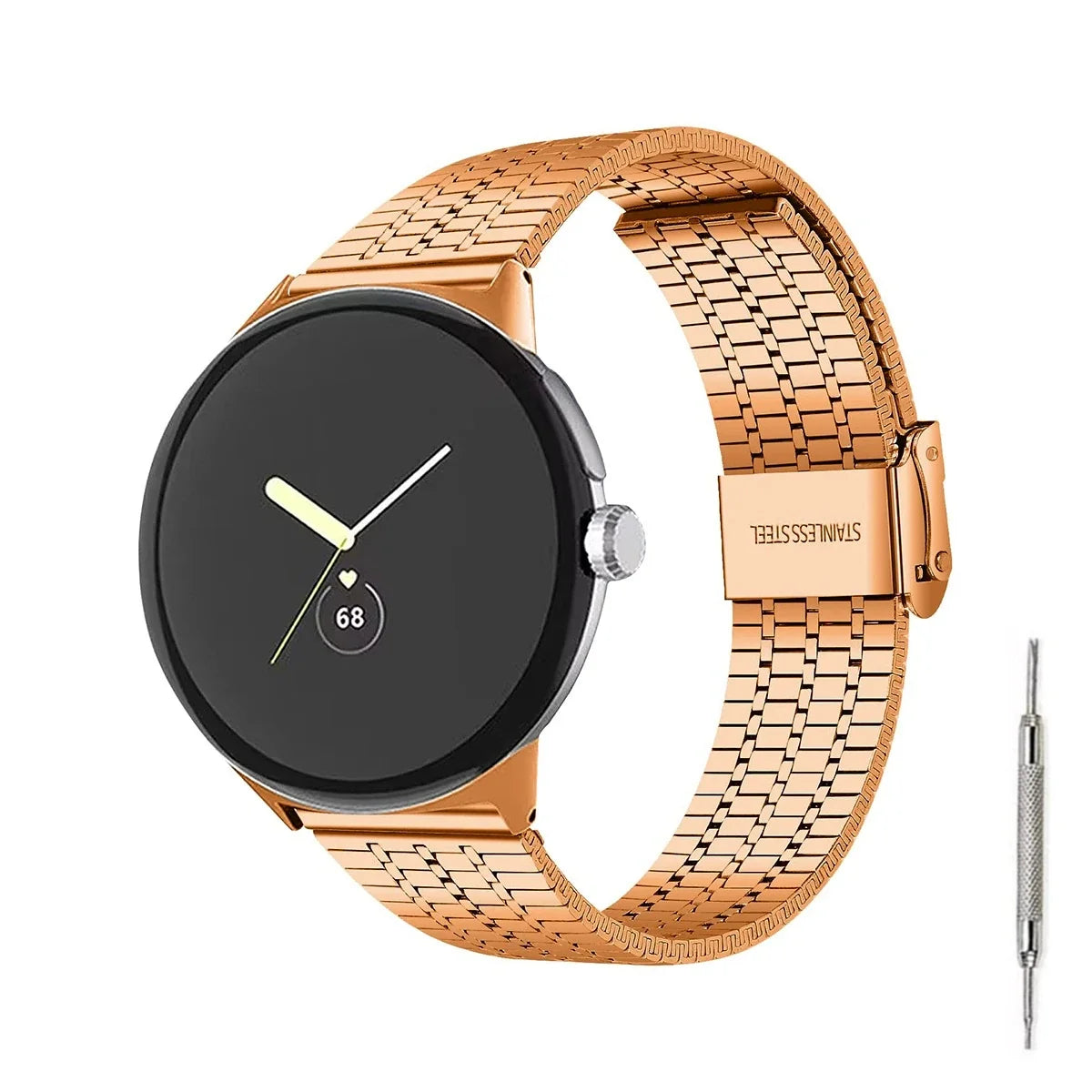 Google Pixel Watch 5, 4 & 3 Seven-Bead Stainless Steel Link Band