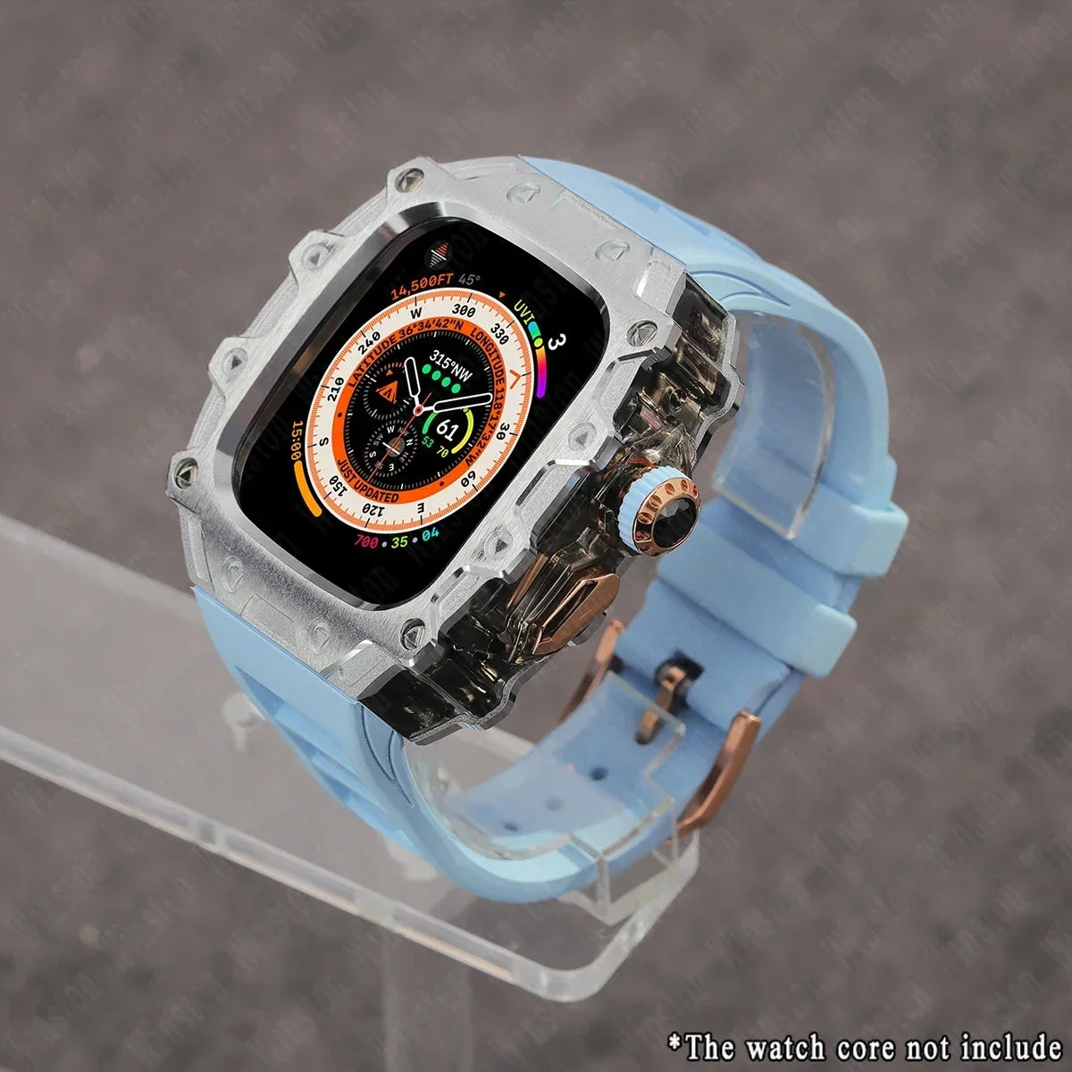 Luxury Modification Kit for Apple Watch Ultra 2/1 49MM – Stainless Steel Case & Rubber Strap