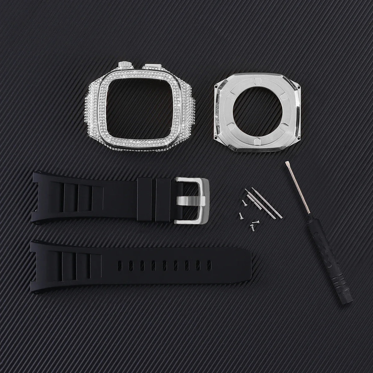 Diamond Case + Silicone Band Luxury Kit for Apple Watch Series 10 46mm / Series 9/8/7 45mm / Series 6/SE/5/4 44mm