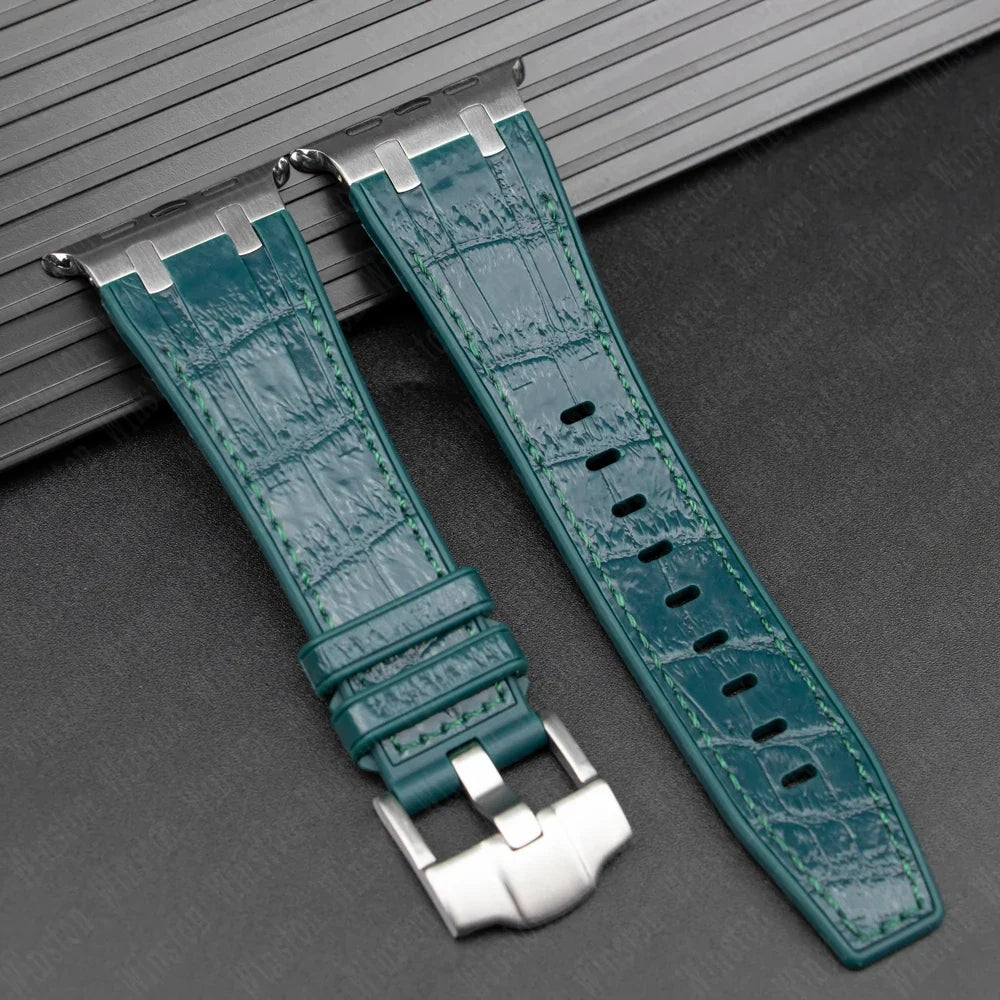 Leather Silicone Sport Band for Apple Watch Ultra 3/2/1 49mm – Series 11/10/9/8/7/6/SE/5/4/3 45/44/42/41/40/38mm