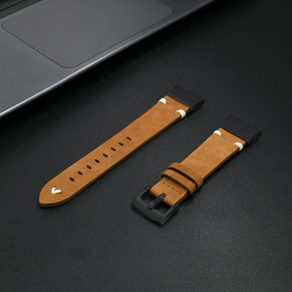 Garmin QuickFit 22/26mm Leather Band with Stitch Accents