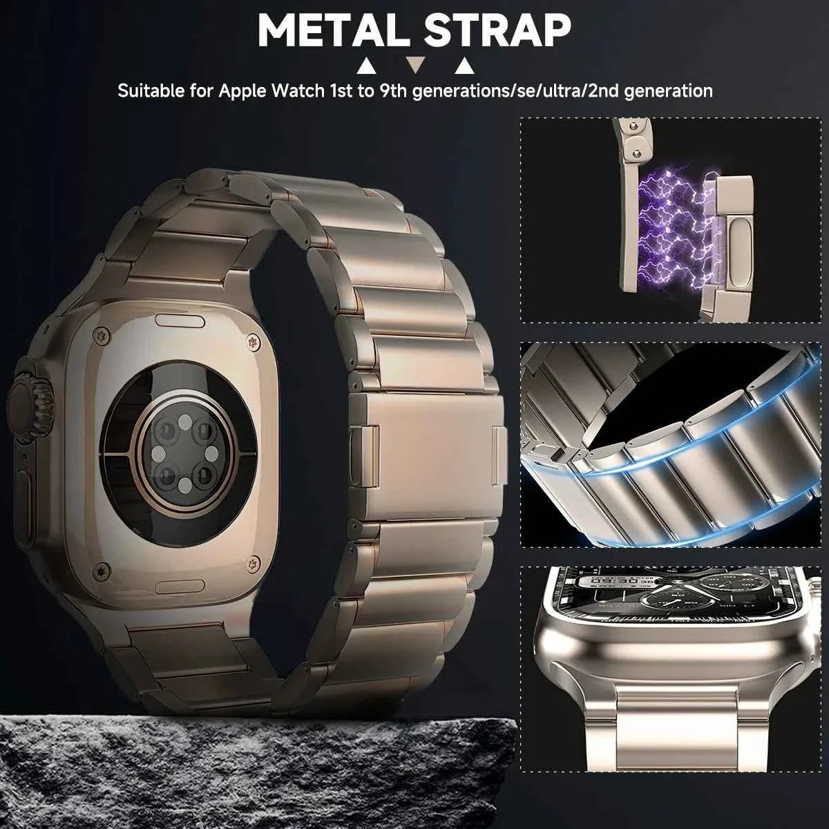 Titanium Magnetic Apple Watch Band – Metal Bracelet | Series 10/9/8/7/6/SE & Ultra 1/2/3 | 42–49mm