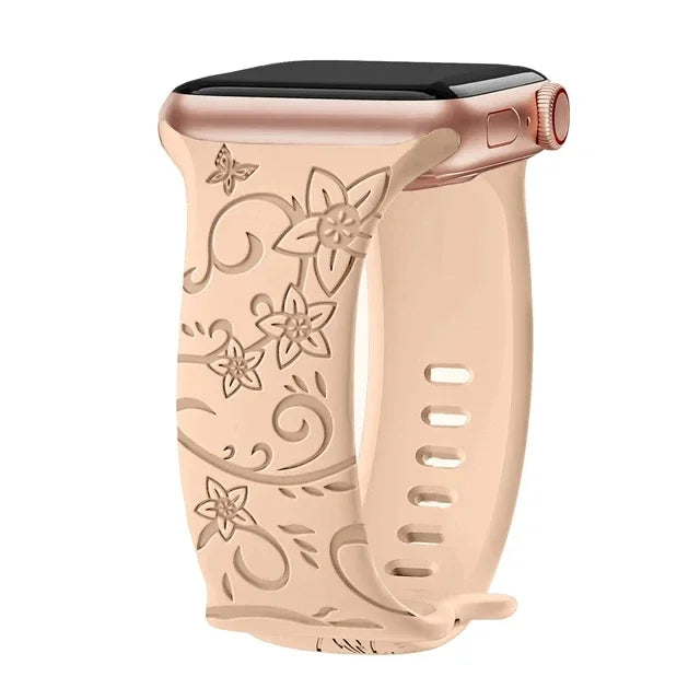 Floral Engraved Silicone Apple Watch Band – Women's | Series 11/10/9/8/7/6/SE & Ultra 1/2/3