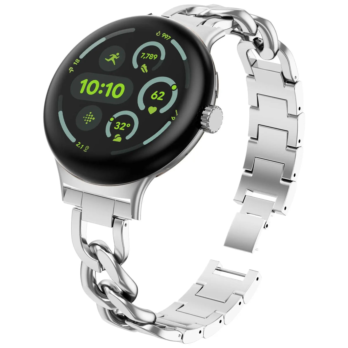 Google Pixel Watch 5, 4 & 3 Chain Link Stainless Steel Band