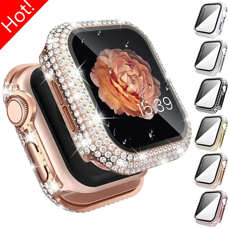 Rhinestone Apple Watch Case with Screen Protector, Series 1-11 & SE