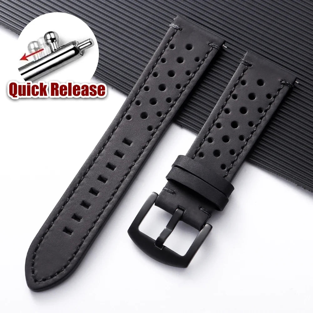 Polar Watch Band Quick Release Leather Strap Handmade Breathable Porous Cowhide