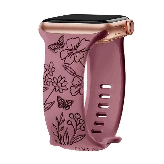 Floral Engraved Silicone Apple Watch Band – Women's | Series 11/10/9/8/7/6/SE & Ultra 1/2/3