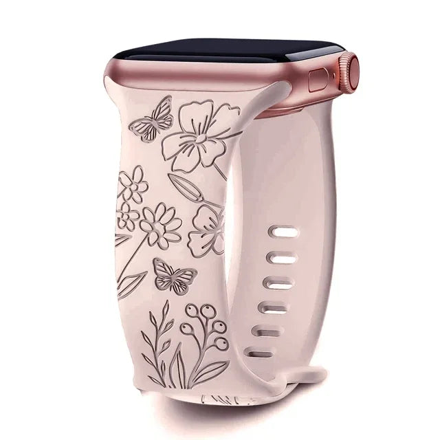 Floral Engraved Silicone Apple Watch Band – Women's | Series 11/10/9/8/7/6/SE & Ultra 1/2/3
