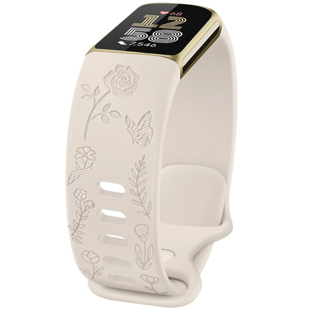 Fitbit Charge 5 & 6 Floral Engraved Band, Soft TPU
