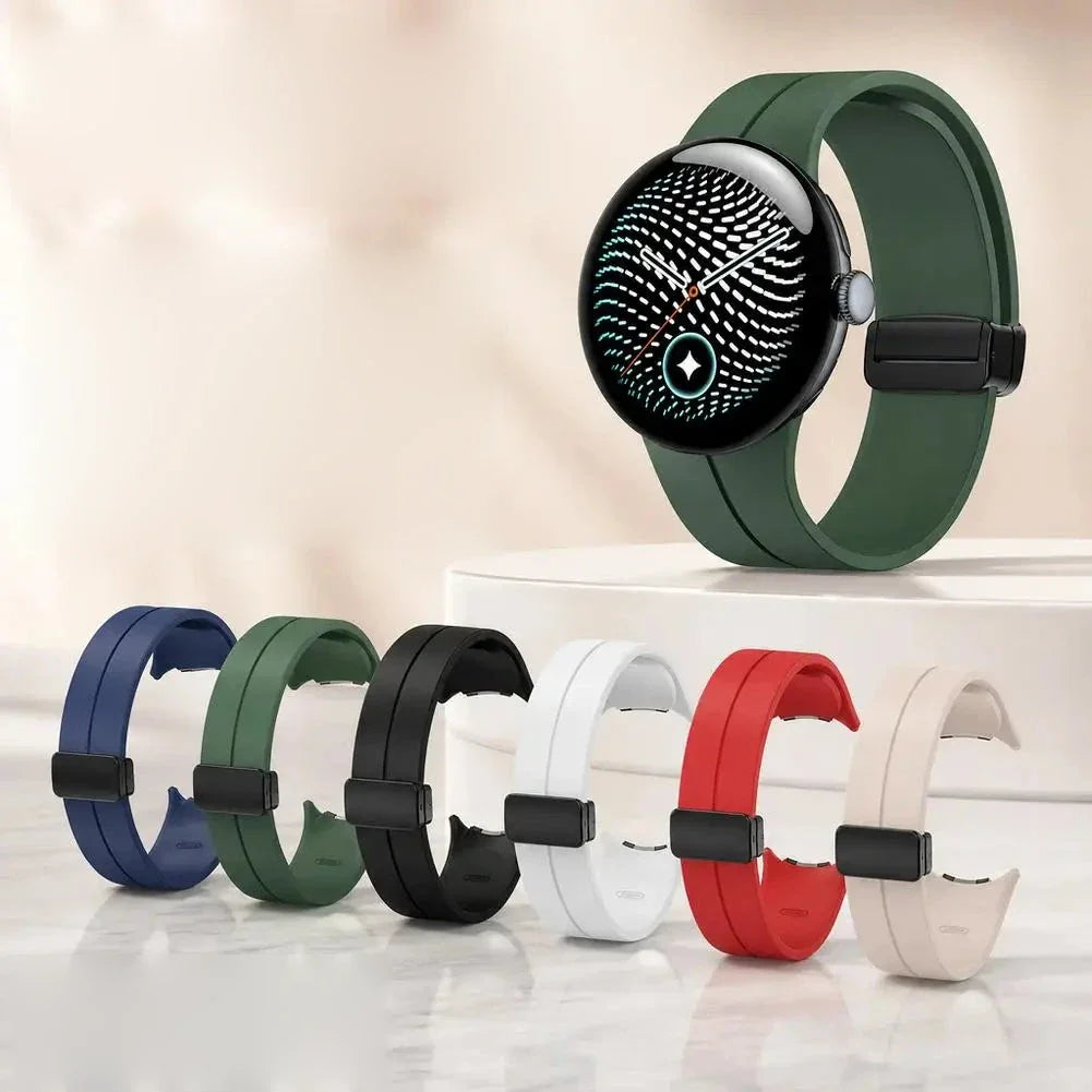 Google Pixel Watch 5, 4 & 3 Silicone Band, Magnetic Folding Buckle