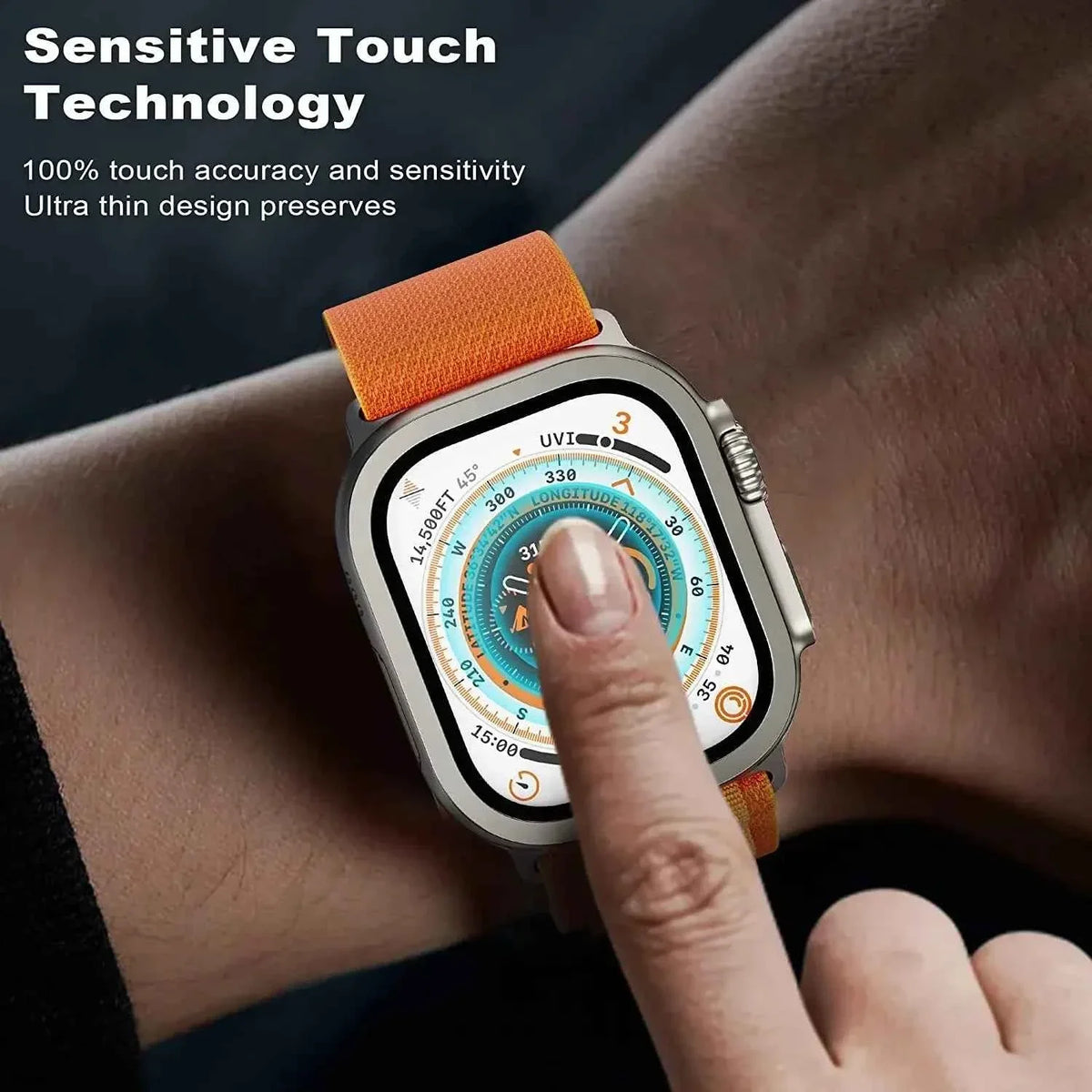 Tempered Glass + Aluminum Alloy Bezel Screen Protector for Apple Watch Ultra 1/2 – 49mm Metal Bumper Cover